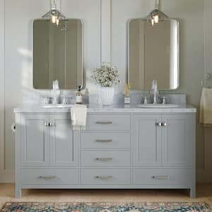 Cambridge 73 in. W x 22 in. D x 36 in. H Bath Vanity in Grey with Carrara White Marble Top