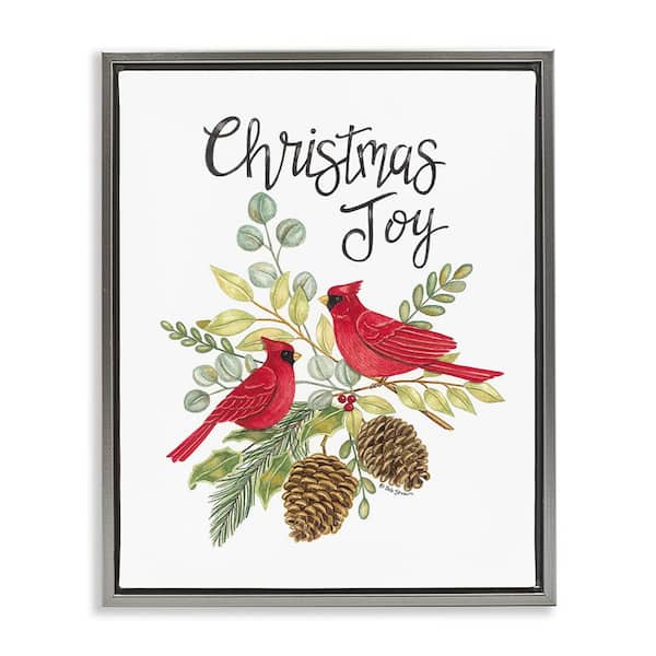 Stupell Industries Christmas Joy Cardinals by Deb Strain 1-Piece Floater Frame Graphic Print Typography Poster Art Print 31 in. x 25 in.