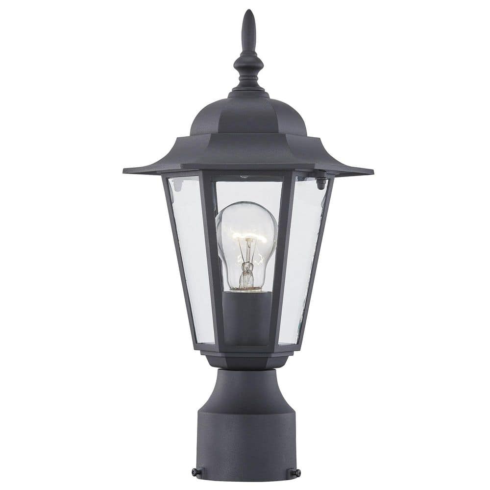 1-Light Textured Black Outdoor Lamp Hardwired Waterproof Post Light with Cl