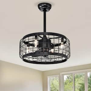 20.24 in. Indoor Black Caged Ceiling Fan with Remote Control, Bulb Not Included