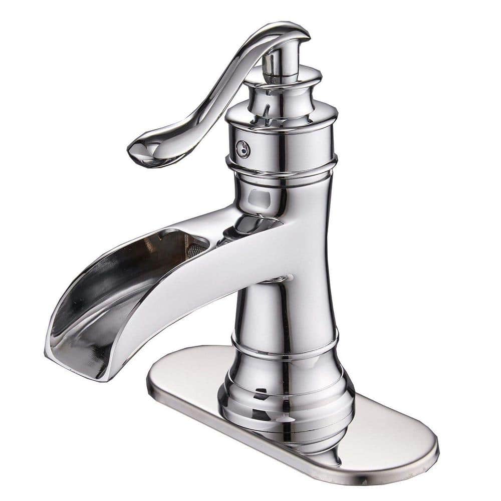 Single Handle Single-Hole Bathroom Faucet with Waterfall in Polished Chrome