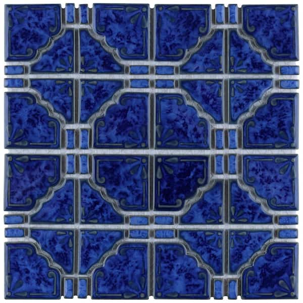 Merola Tile Moonbeam Blue Cloud 6 in. x 6 in. Porcelain Mosaic Take Home Tile Sample