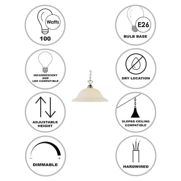 Aspen 1-Light Brushed Nickel Pendant Light Fixture with Bell Shaped Marbleized Glass Shade