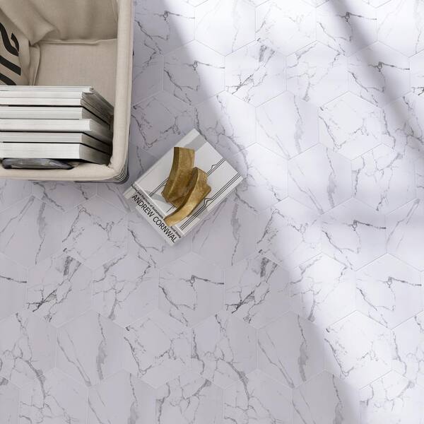 MOLOVO Elegance White Hexagon 7.87 in. x 9.45 in. Matte Porcelain