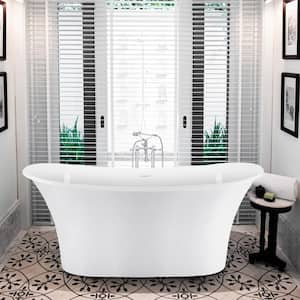 Modern 67 in. Acrylic Double Slipper Freestanding Flatbottom Bathtub in. Glossy White with cUPC Certificated
