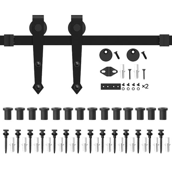 WINSOON 17 ft./204 in. Black Heavy-Duty Steel Rolling Barn Door Hardware Kit for Single Wood Door with Non-Routed Floor Guide