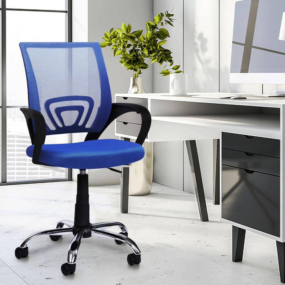 Blue Mid-Back Mesh Swivel Rolling Office Chair with Adjustable Height - Thumbnail 2