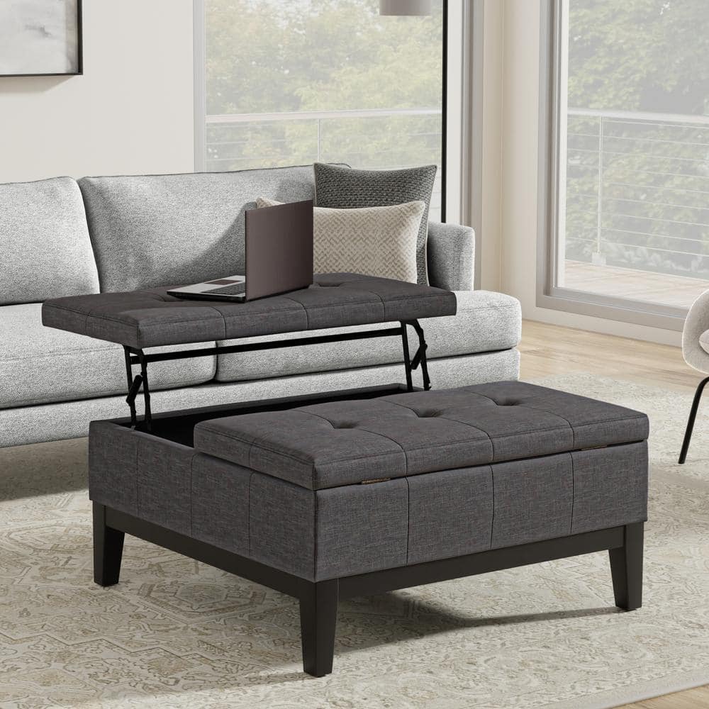Dover 36 inch Wide Lift Top Coffee Table Storage Ottoman in Slate Grey, image size:1000x1000