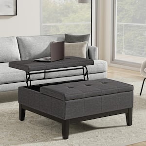 Dover 36 in. Wide Contemporary Square Lift Top Coffee Table Storage Ottoman in Slate Grey Polyester Linen