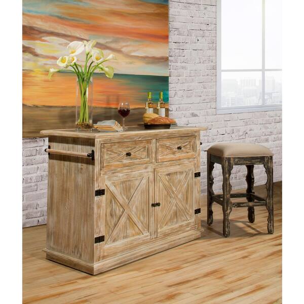 Hillsdale Furniture Carter Weathered Sandy Beige Kitchen Island With Marble Top