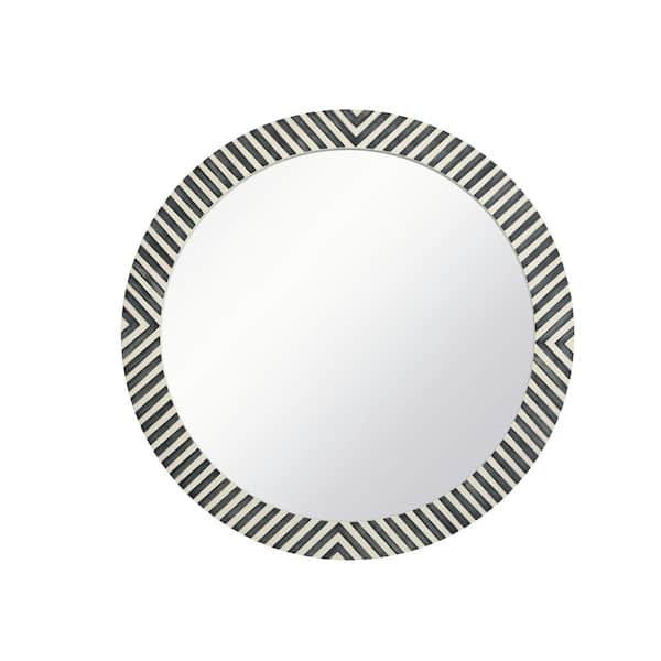 Unbranded Timeless Home 32 in. W x 32 in. H Modern Wood Framed Round Chevron Mirror