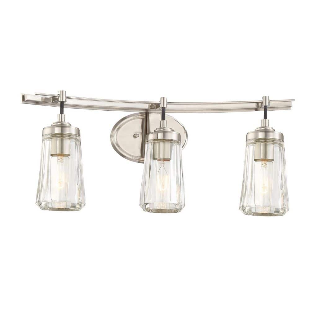 Brushed Nickel 24" Cylinder 3-Light Vanity Fixture with Clear Glass