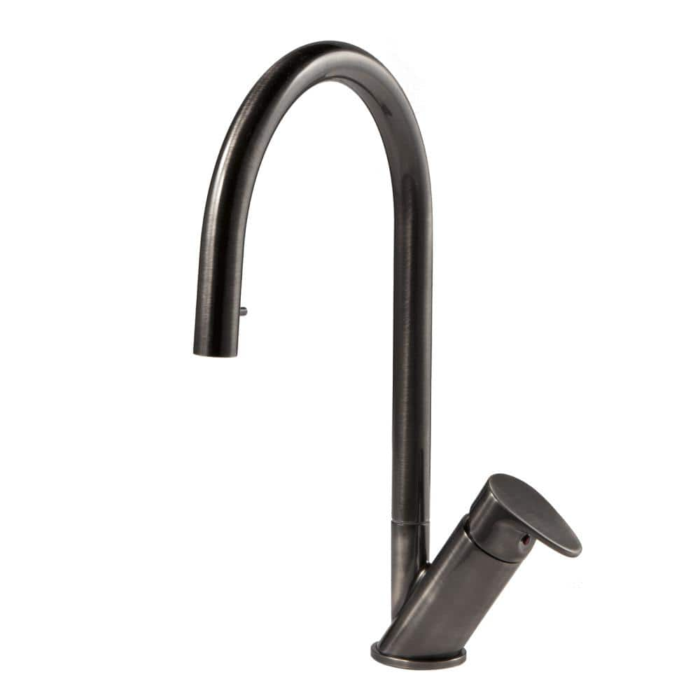 Oni Single-Handle Hidden Pull Down Sprayer Kitchen Faucet with CeraDox Technology in Pewter -  HOUZER, ONIPD-169-PW