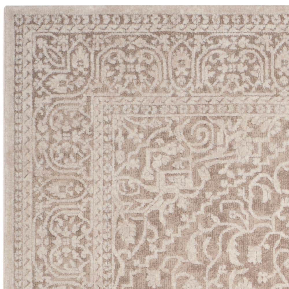 Beige and Cream Floral Round Cotton Area Rug
