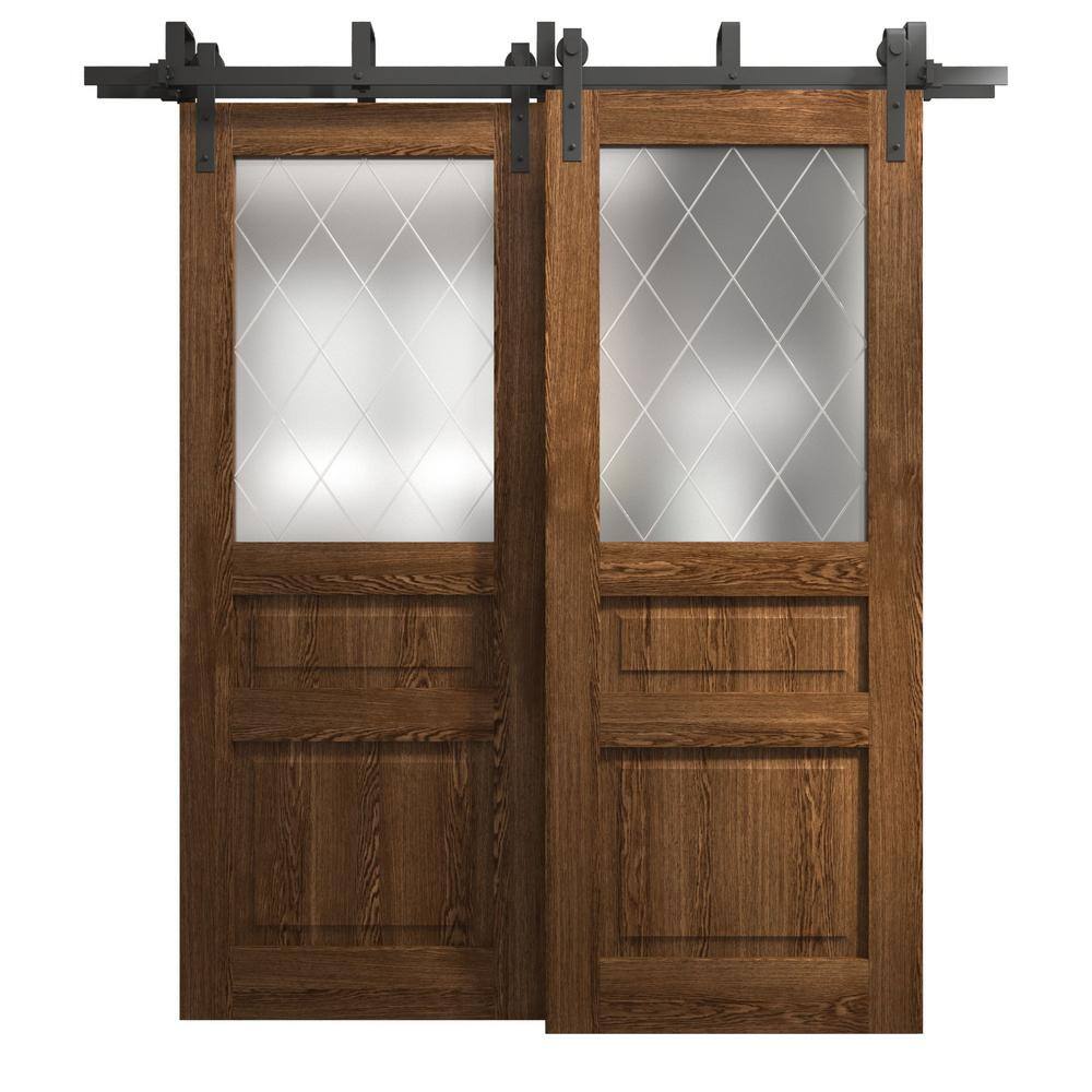 36 in. x 96 in. Frosted Glass Cognac Oak Solid Wood Barn Door Slab With Hardware price history on PriceWatchPro