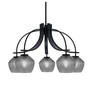 Olympia 16.75 in. 5-Light Matte Black Downlight Chandelier Smoke Textured Glass Shade