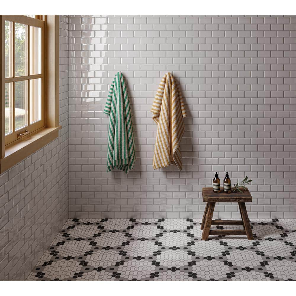 White Glossy Porcelain Bevel Mesh Mount Mosaic Tile