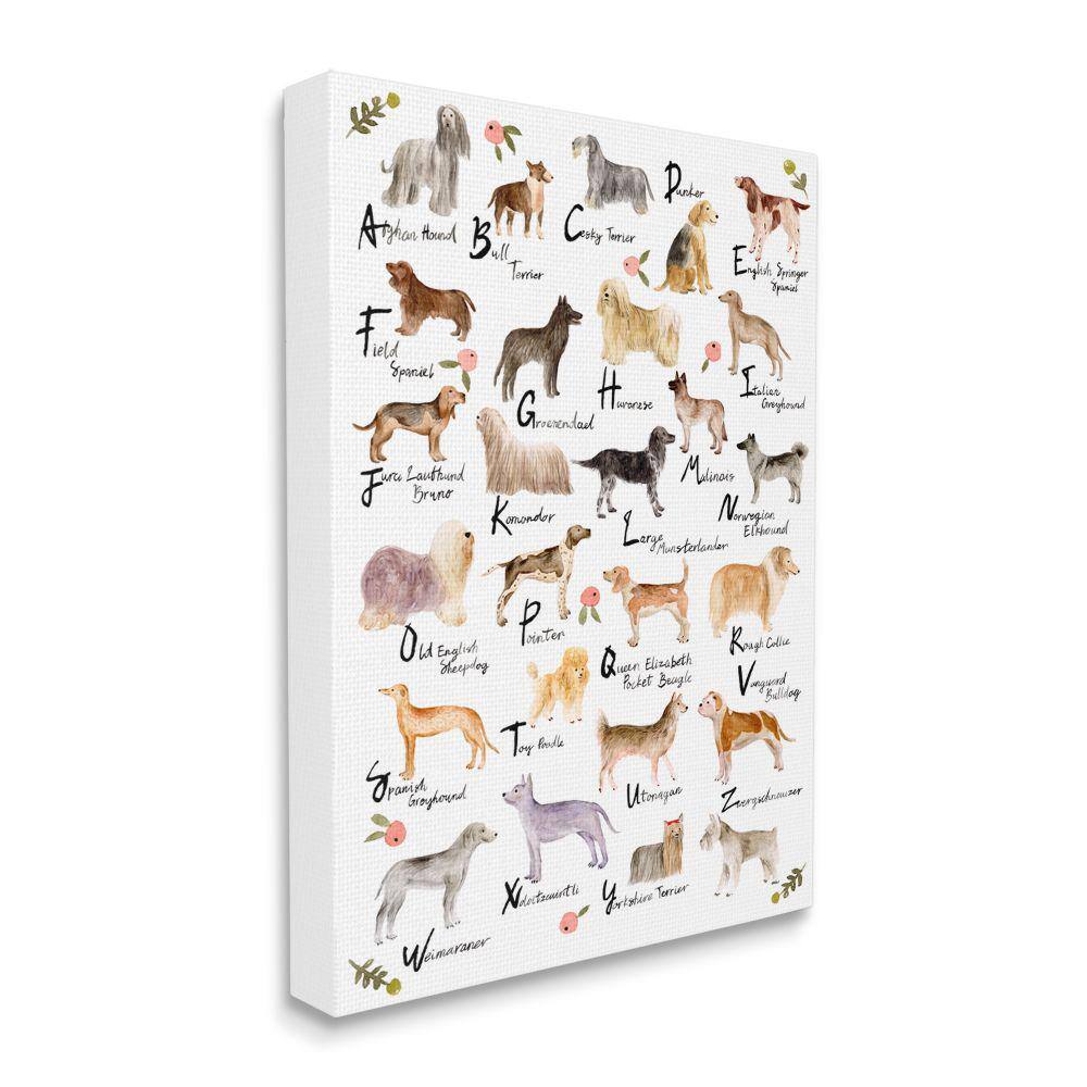 Stupell Industries Chic Alphabet of Dogs with Floral Detail by Melissa Wang Unframed Animal Canvas Wall Art Print 36 in. x 48 in., White -  ab-539_cn_36x48
