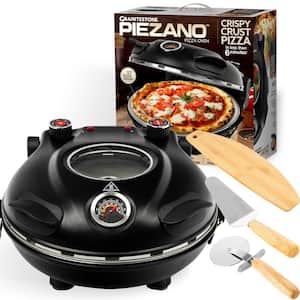 Piezano 12 in. Black Portable Countertop Stone Bake Indoor Grill Electric Oven Pizza Maker with 3-Piece Serving Bundle