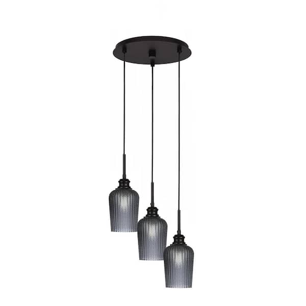 Unbranded Albany 60-Watt 12.25 in. 3-Light Espresso Cord Pendant Light Smoke Textured Glass Shade