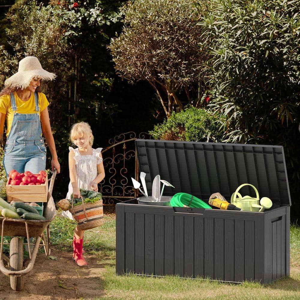 AUTMOON 75 Gal. Black Storage Box, Resin Waterproof Outside Deck