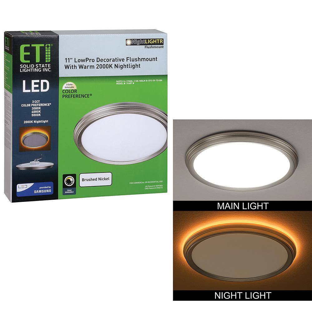 ETi 11 in. 14W Brushed Nickel Beveled Edge Color Changing LED Flush