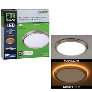 11 in. 14W Brushed Nickel Beveled Edge Color Changing LED Flush Mount with Night Light Feature Ceiling Light Dimmable