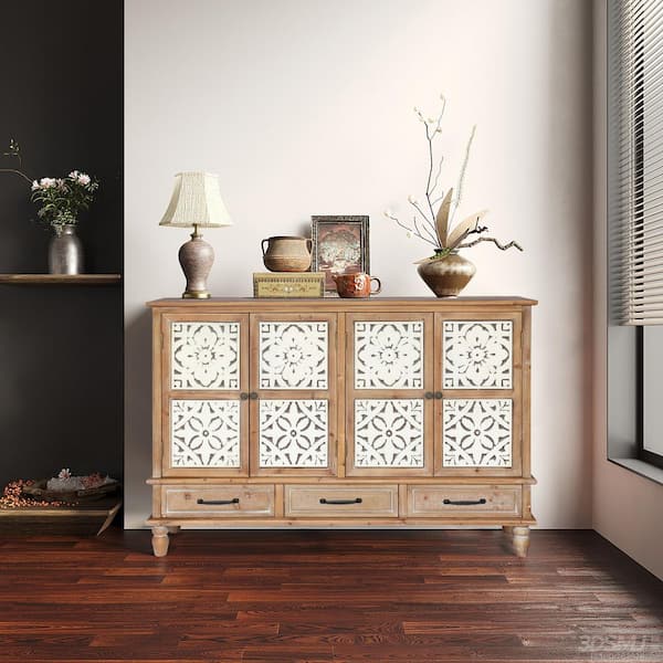 Rustic Natural and White 40.55 in. H Accent Cabinet with 2-Shelf and 3-Drawers
