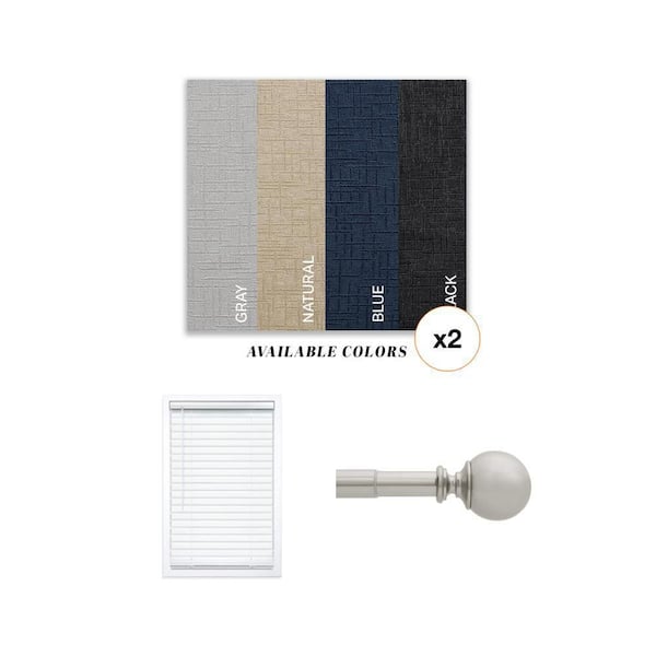 36-72 in. Curtain Rod Kit, Blackout Curtains (Set of 2) and 34 in. x 64 in. Vinyl Blinds Combo