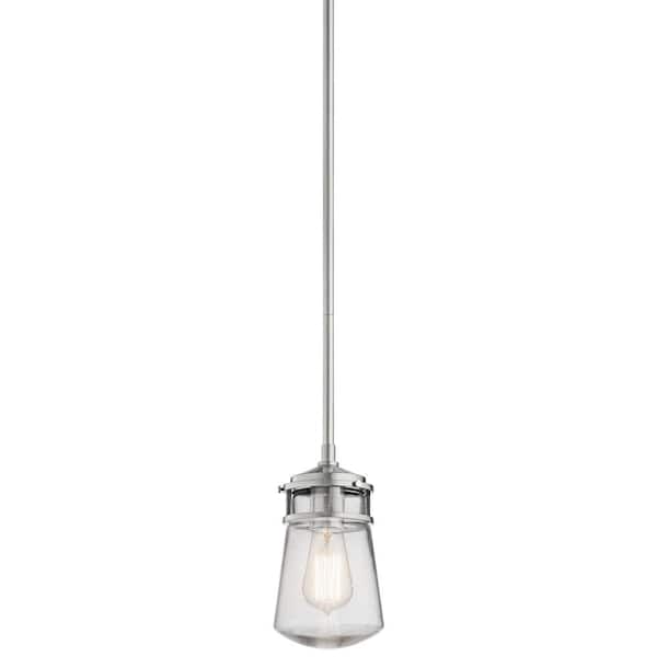 KICHLER Lyndon 9.5 in. 1-Light Brushed Aluminum Hanging Pendant Light with Clear Seeded Glass (1-Pack)