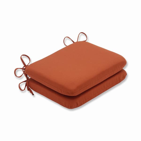 Pillow Perfect Solid 18.5 in. x 15.5 in. Outdoor Dining Chair Cushion in Orange (Set of 2)