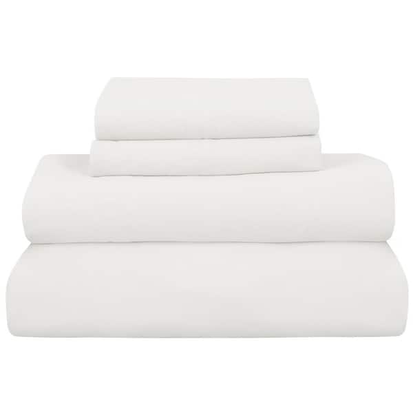 ROYALE LINENS 4-Piece White Solid 100% Cotton King Brushed Percale Ultra Soft Sheet Set