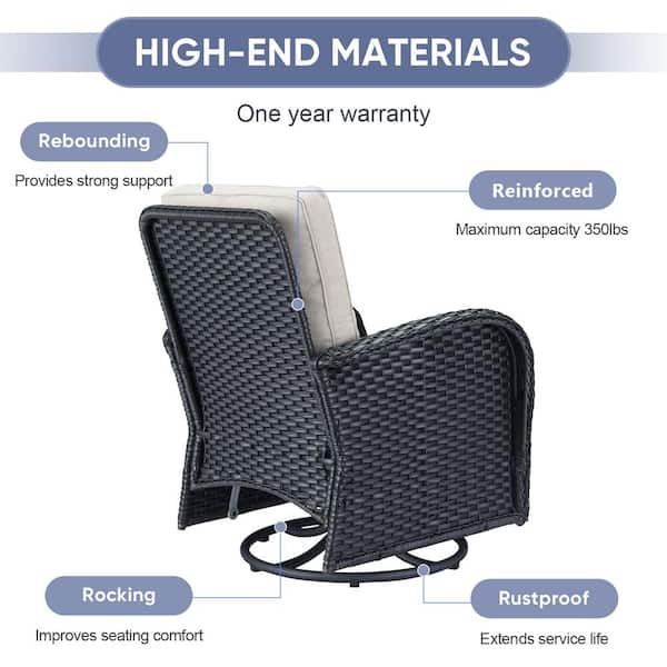 Opohoro PlainCurve 3-Piece Black Wicker Swivel Outdoor Opohoro PlainCurve 3-Piece Black Wicker Swivel Outdoor