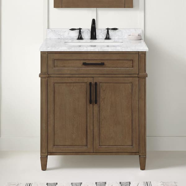 Home Decorators Collection Caville 30 in. Single Sink Almond Latte Bath Vanity with Carrara Marble Top (Assembled)