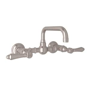 Italian Bath Acqui 8 in. Widespread 2-Handle Wall Mount Bridge Bathroom Faucet in Satin Nickel