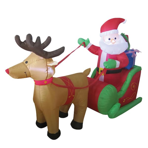 Brite Star 6 ft. Santa in One Reindeer Sleigh Airblown