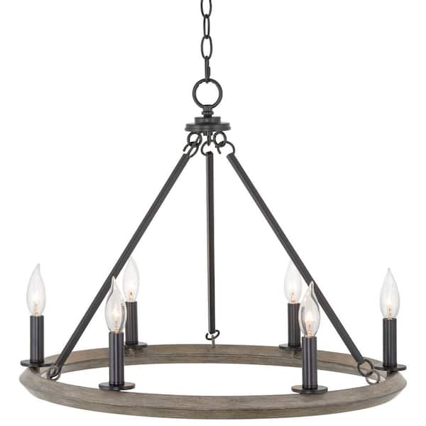 Kira Home Jericho 60-Watt 6-Light Black Farmhouse Chandelier, No Bulb Included