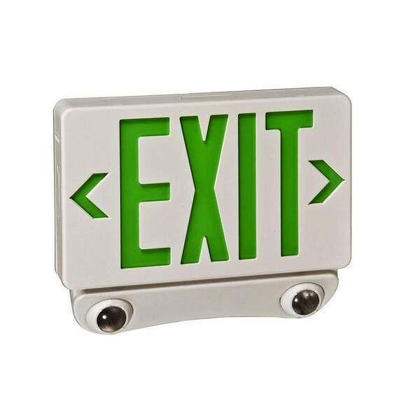 Illumine 2-Light White LED Exit and Emergency Sign Combo with Green Letters