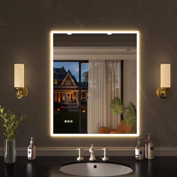 Shimmer 30 in. W x 36 in. H Rectangular Frameless Anti-Fog LED Dimmable Wall Bathroom Vanity Mirror in Polished Crystal