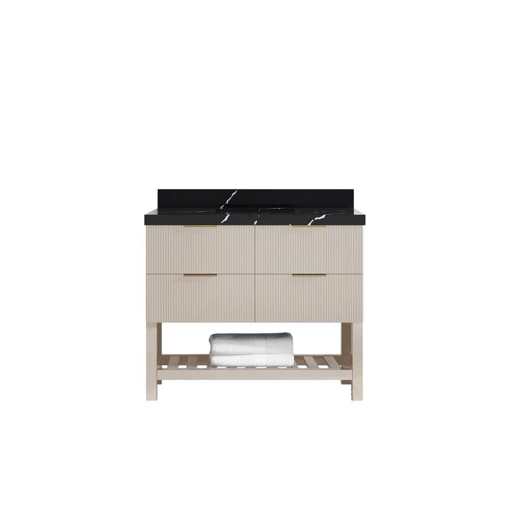 Catalina 42 in. Single Sink Freestanding Fine Grain Bath Vanity with Calacatta Black Quartz Top Unassembled price history on PriceWatchPro