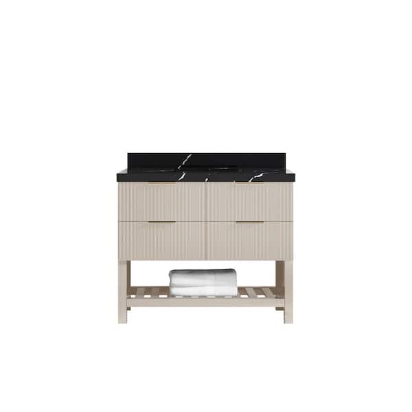 Willow Collections Catalina 42 in. Single Sink Freestanding Fine Grain Bath Vanity with Calacatta Black Qt. Top Unassembled