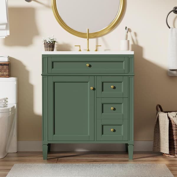 Qualler 30 in. W x 18 in. D x 33 in. H Single Sink Freestanding Bath Vanity in Green with White Resin Top