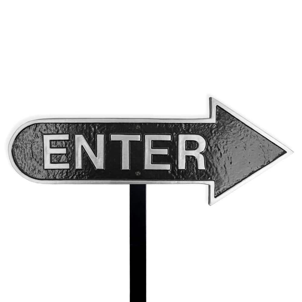 "6"" x 15.5"" Right Arrow Enter Statement Plaque Sign with Lawn Stake-Black/Silver" product image for price tracking