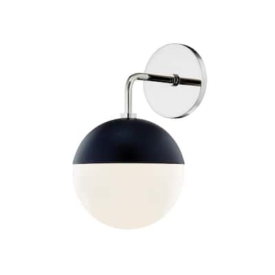 Renee 1-Light Polished Nickel/Black Wall Sconce with Opal Glossy Shade