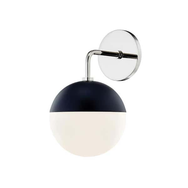 MITZI HUDSON VALLEY LIGHTING Renee 1-Light Polished Nickel/Black Wall Sconce with Opal Glossy Shade