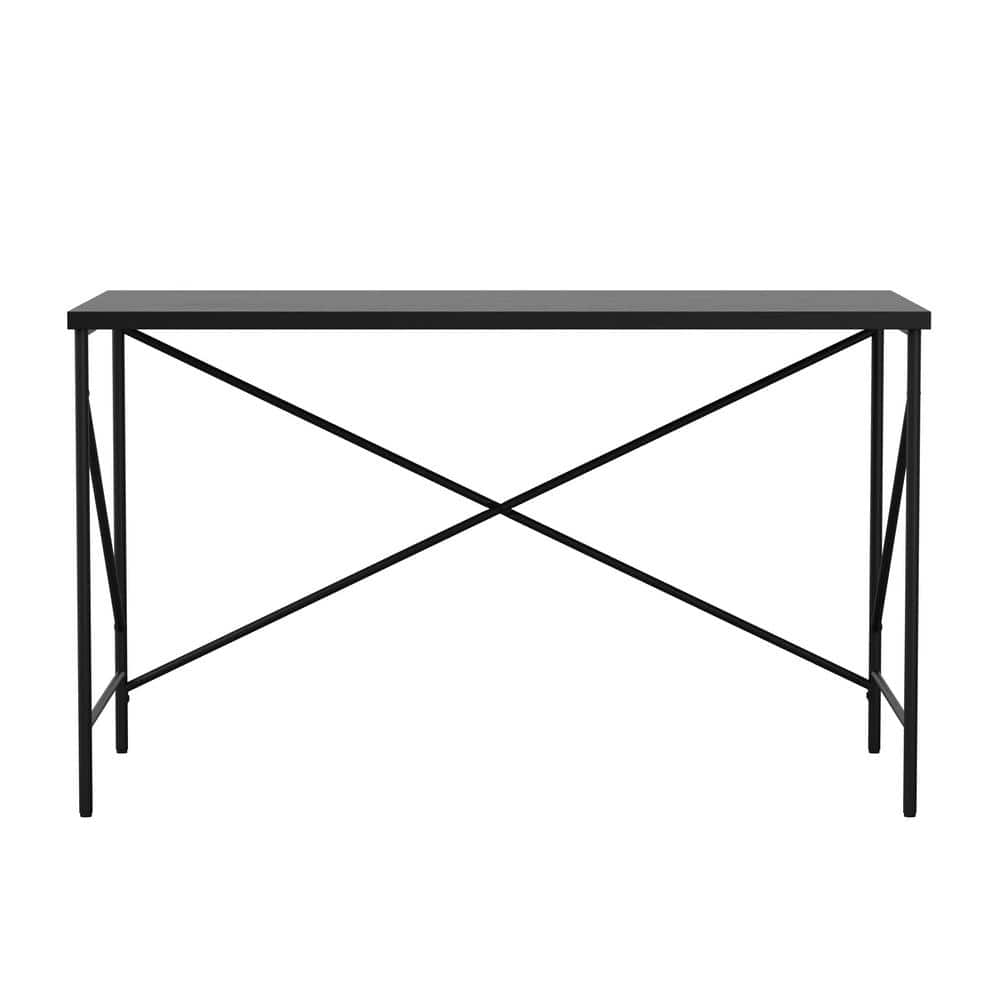 Black Wood Grain Parsons Desk with Metal X-Frame
