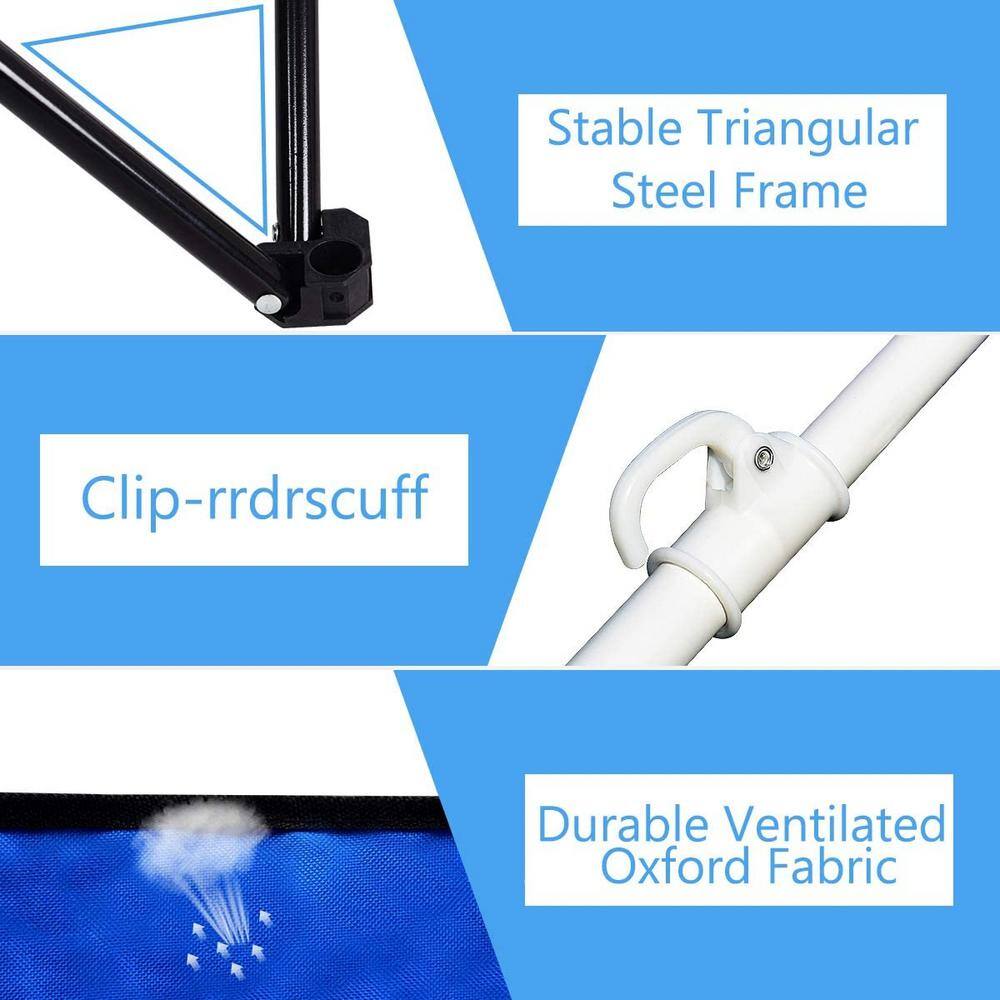 Blue Double Folding Camping Chairs with Umbrella and Cooler
