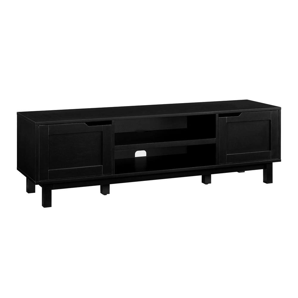 58" Solid Black Wood TV Stand with Cabinet for TVs up to 65 inches