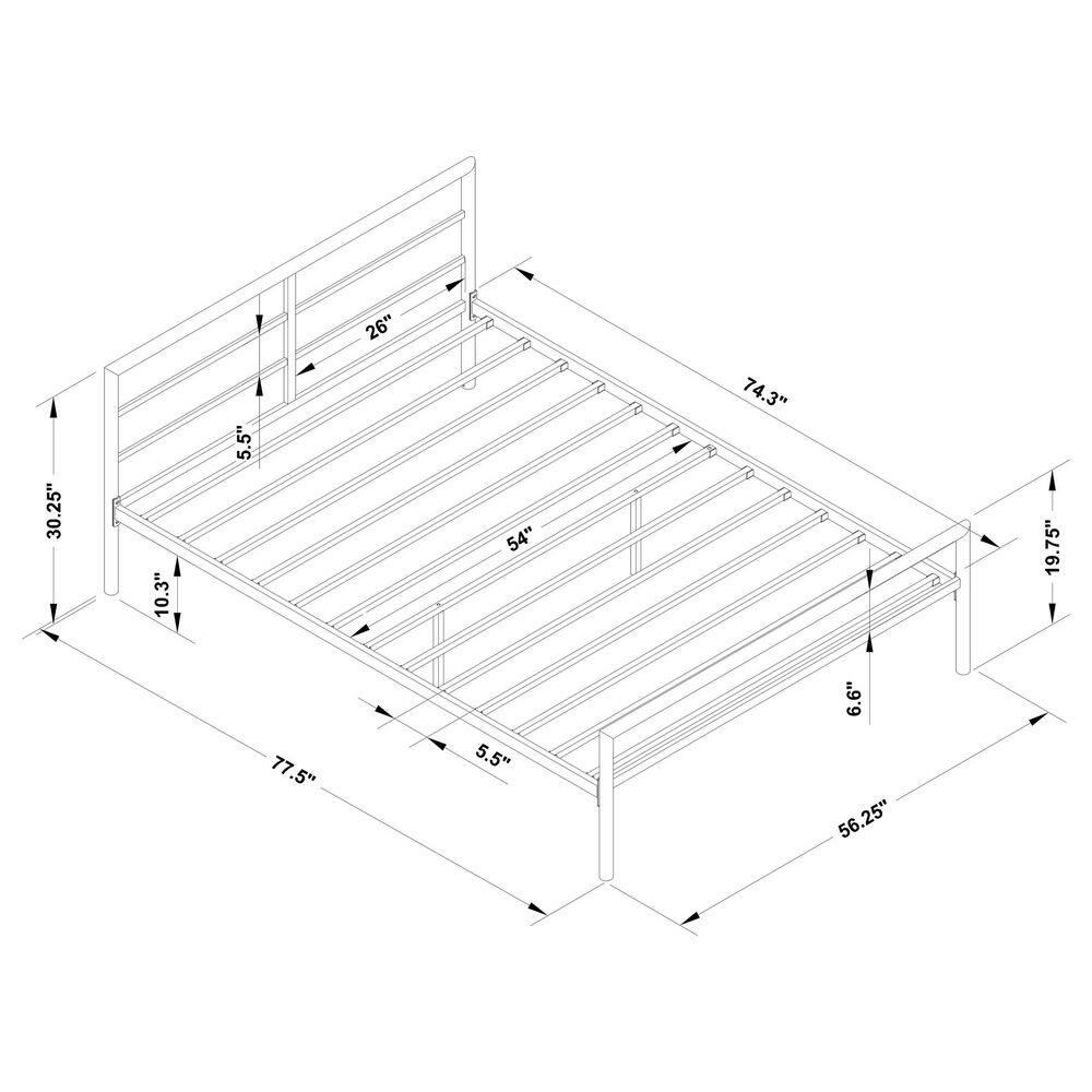 Contemporary Full Metal Bed Frame with Slatted Headboard in Gunmetal