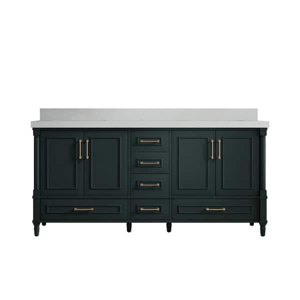 Willow Collections Hudson 72 in. W x 22 in. D x 36 in. H Double Sink Bath Vanity in Dark Green with 2 in. Carrara Quartz Top